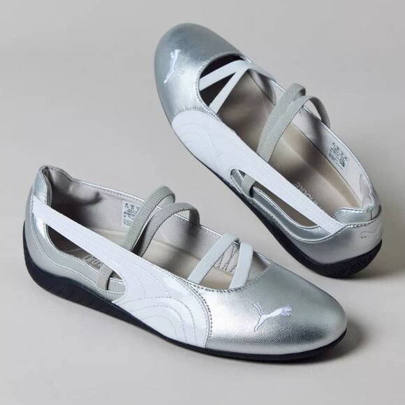 Puma Women's Speedcat Ballet Metallic Sneaker Color Puma Silver-Puma White - Picture 1 of 5
